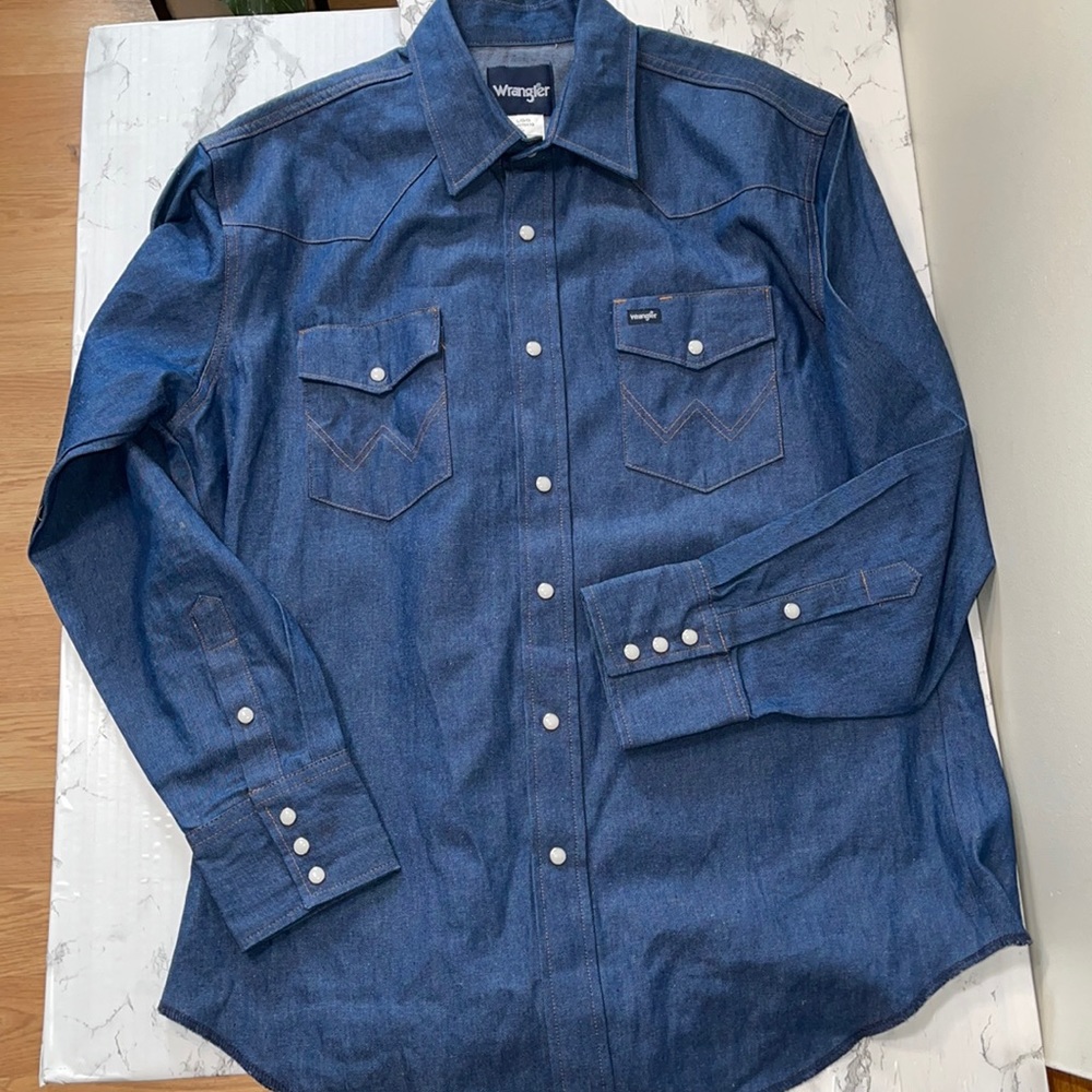Wrangler retro denim long sleeve western shirt mens size large with snap…